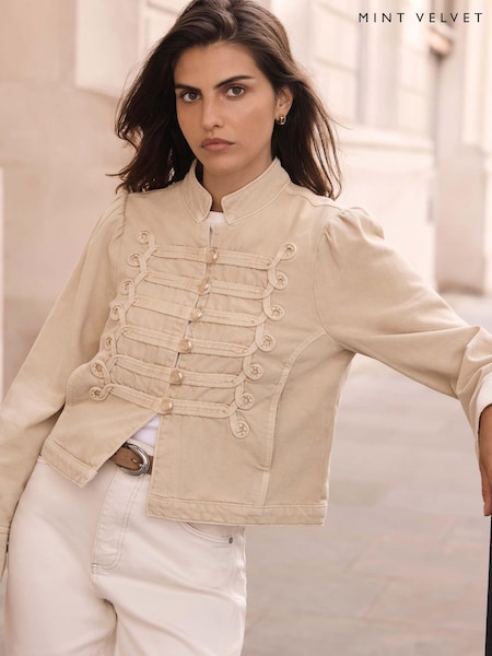 Natural - Mint Velvet Denim Military Jacket