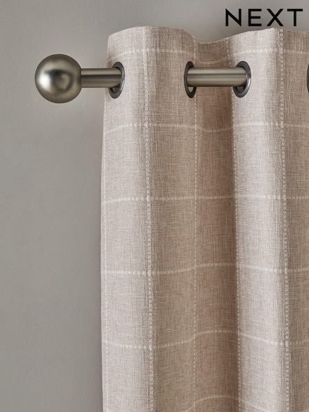 Natural Windowpane Check Lined Eyelet Curtains (846611) | £75 - £165