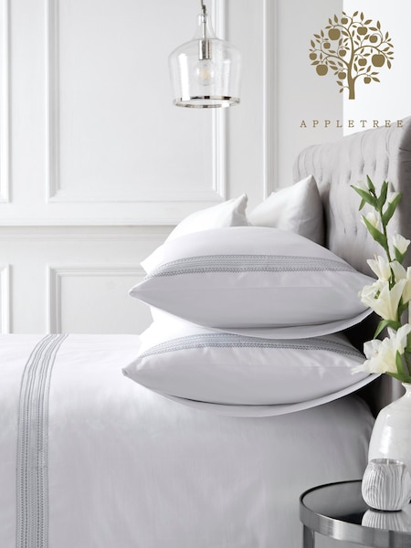 Appletree White Embroidered Band 100% Cotton Duvet Cover Set (847004) | £45 - £60