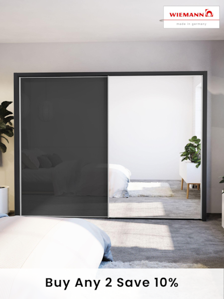 Wiemann Graphite Peyton Glass and Mirror Sliding 2.6m Sliding Semi Fitted Wardrobe (847182) | £1,360