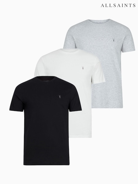 AllSaints White/Black/Grey Tonic Crew 100% Cotton T-Shirts 3 Pack (848069) | £99