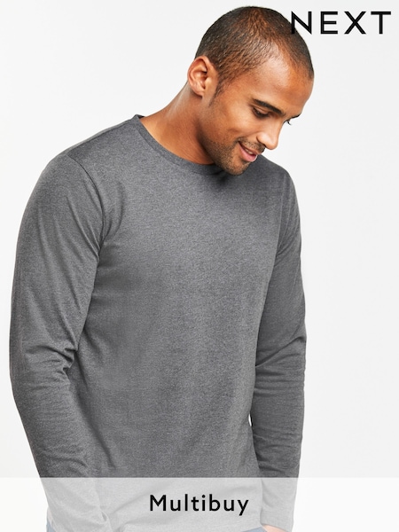 Charcoal Grey Marl Regular Fit Long Sleeve Crew Neck T-Shirt (848235) | £10