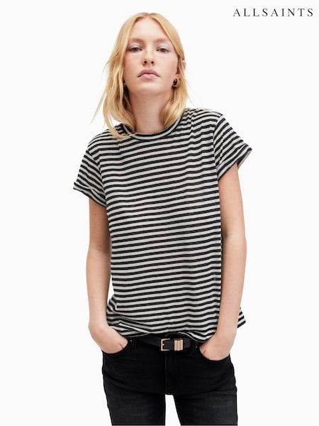 AllSaints Black Anna Stripe T-Shirt (849115) | £45