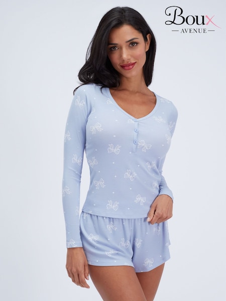Blue - Boux Avenue Bow Ribbed Modal Short Pyjamas Set