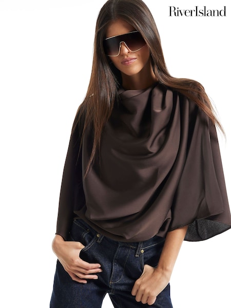 Brown - River Island Asymmetric Draped Top