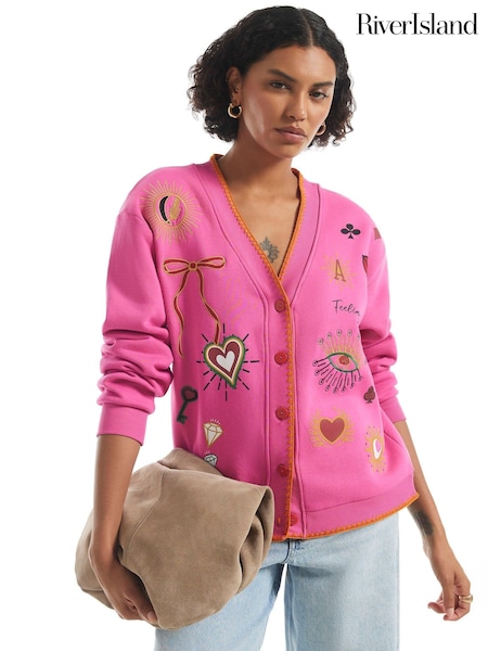 Pink - River Island Quirky Boutique Sweatshirt Cardigan