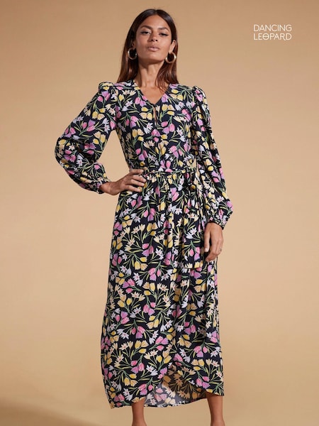 Dancing Leopard Mabel Midaxi Mock Wrap Black Dress (852285) | £69