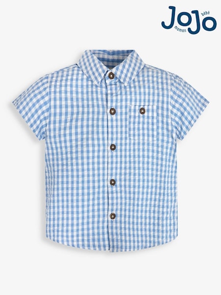 JoJo Maman Bébé Light Blue Short Sleeve Gingham Shirt (852439) | £22 - £25