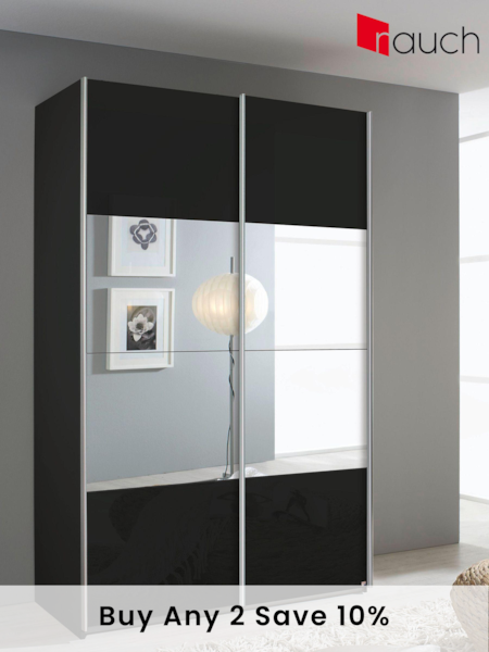 Rauch Dark Grey Courtney Glass and Centre 1.3m Sliding Mirror Semi Fitted Wardrobe (852583) | £690