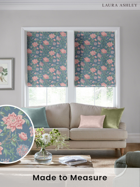 Laura Ashley Blue Tapestry Floral Dusky Seaspray Made to Measure Roman Blind (852715) | £94
