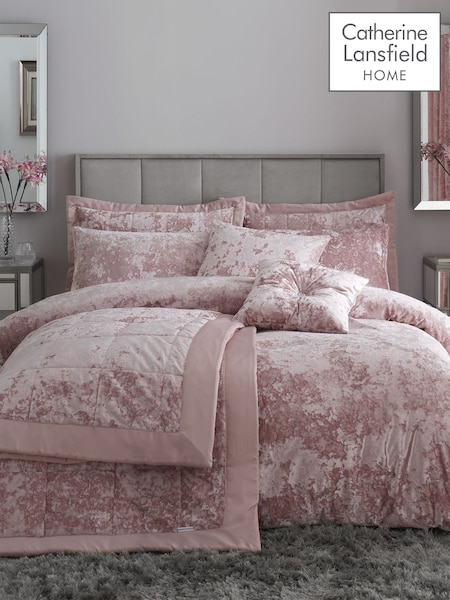 Catherine Lansfield Pink Crushed Velvet Duvet Cover and Pillowcase Set (853134) | £47 - £65
