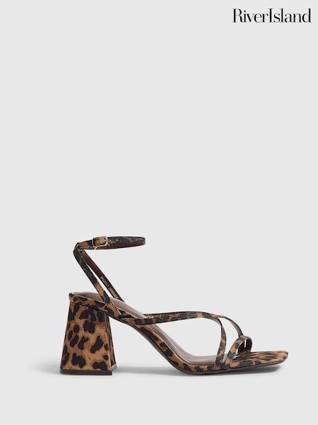 Brown - River Island Leopard Block Heels Sandals