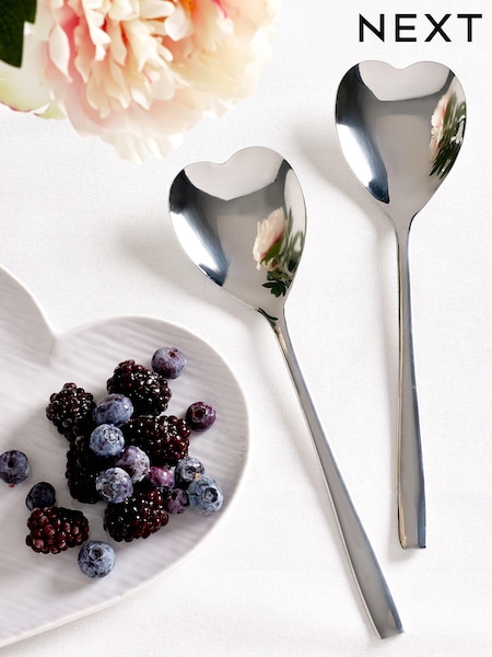 Silver 2 Piece Serve Spoon Heart Stainless Steel Set (853731) | £14