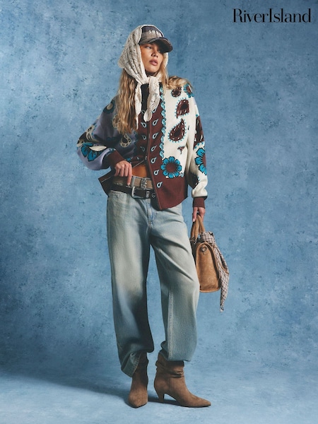 Blue - River Island Paisley Zip Through Cardigan