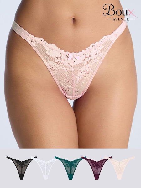 Black - Boux Avenue Fran High Leg Lace Thong 5 Pack
