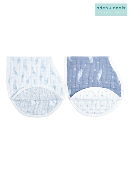 aden + anais Blue Organic Cotton Muslin Oceanic Burpy Bibs 2 Pack (854605) | £22