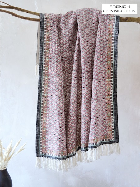 French Connection Pink Poppyfield Printed Throw (856437) | £46