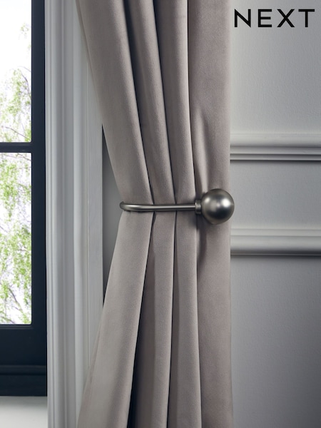 Set of 2 Brushed Silver Ball Curtain Holdbacks (856845) | £18
