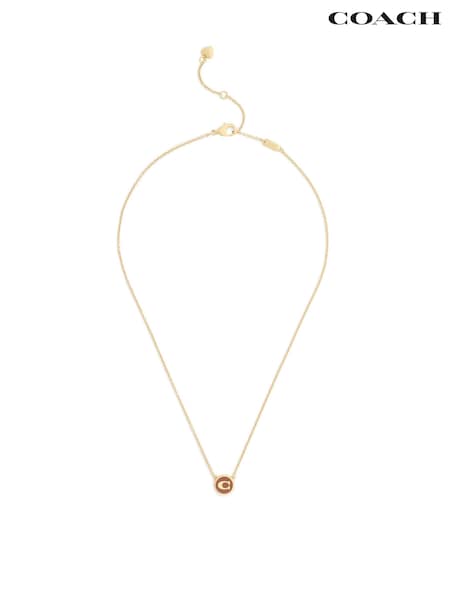 Brown - Coach Signature C Enamel Coin Pendant Necklace