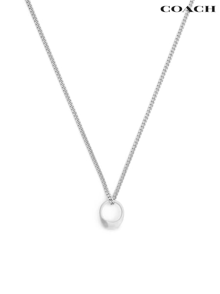 Silver Tone - Coach Runway Signature Signet Ring Pendant Necklace