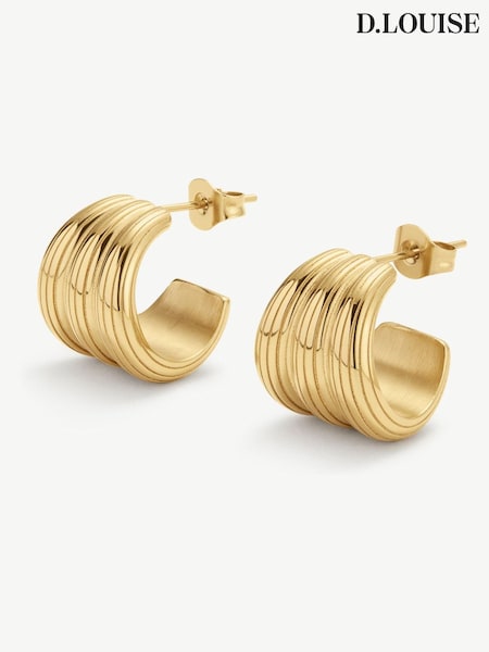 Silver Tone - D.louise Ribbed Small Hoops
