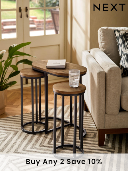 Dark Bronx Oak Effect Round Set of 3 Nest of Tables (858847) | £225
