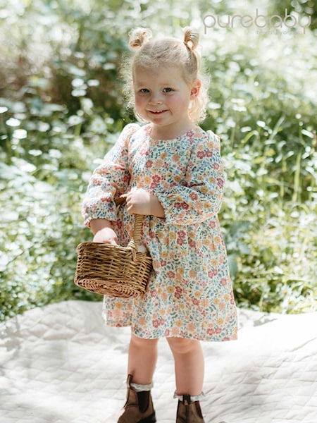Pink - Purebaby Forest Wild Flower Print Dress