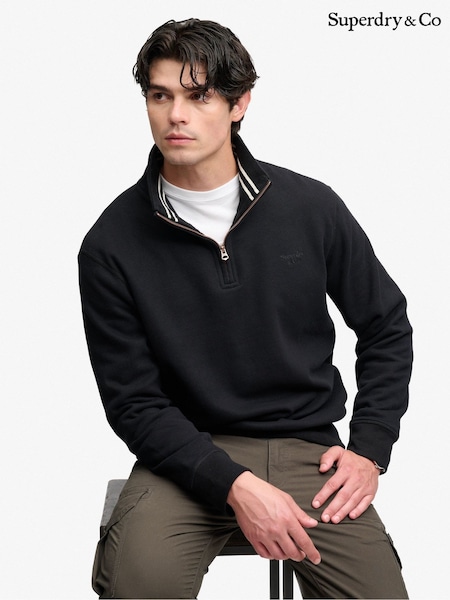 Black - Regular Superdry Essential Serif Logo Half Zip Sweat Top