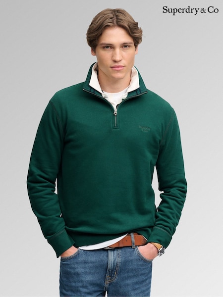 Green - Regular Superdry Essential Serif Logo Half Zip Sweat Top