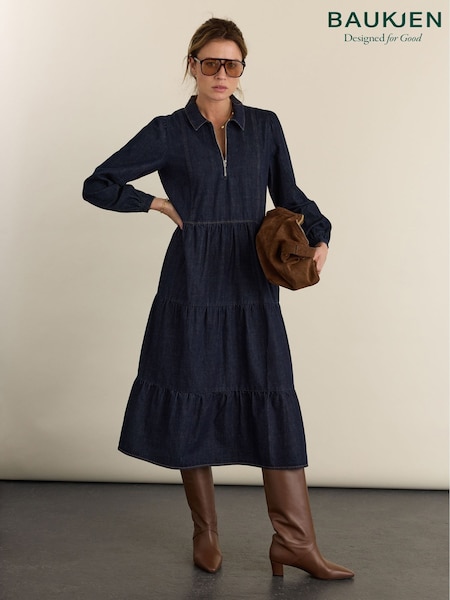 Blue - Baukjen Cody Quarter Zip Denim Midi Dress