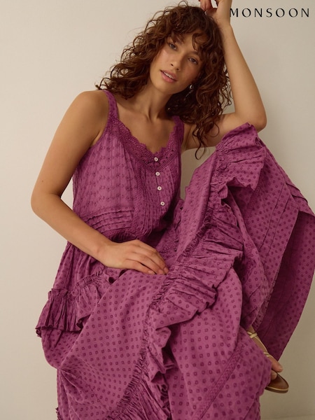 Purple - Monsoon Nixie Broderie Frill Maxi Dress