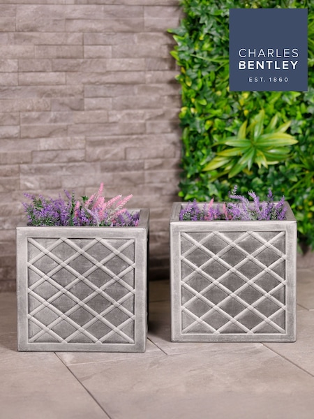 Charles Bentley Pair of Lazio Square Pewter Garden Planters (862317) | £35