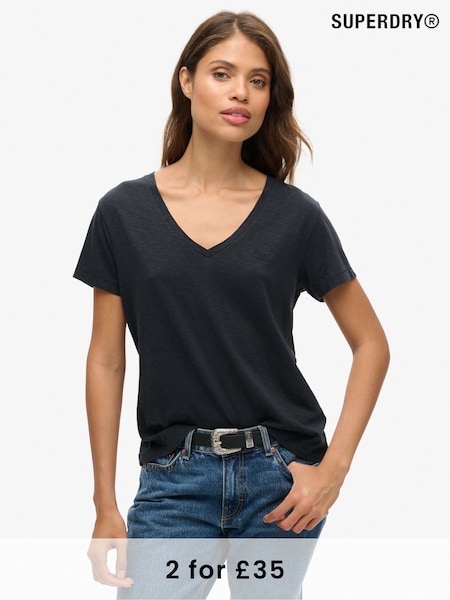 Superdry Black Chrome Studios Embroidered V-Neck T-Shirt (862353) | £20