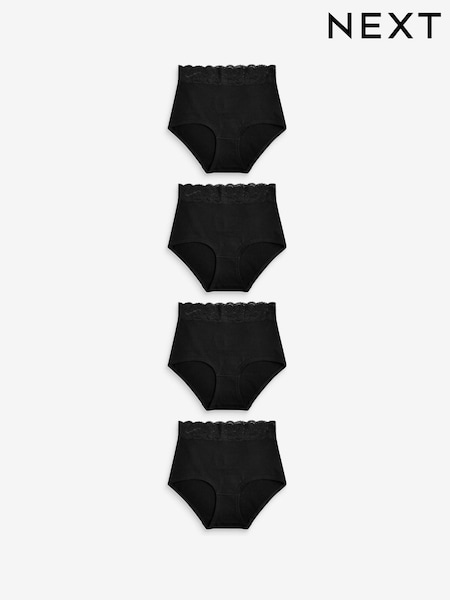 Black Full Brief Cotton and Lace Knickers 4 Pack (862786) | £18
