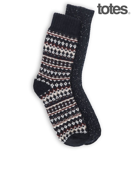 Blue - Regular Totes Wool Blend Thermal Boot Socks 2 Pack