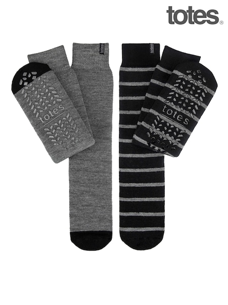 Grey - Regular Totes Brushed Thermal Original Slipper-sox Socks 2 Pack