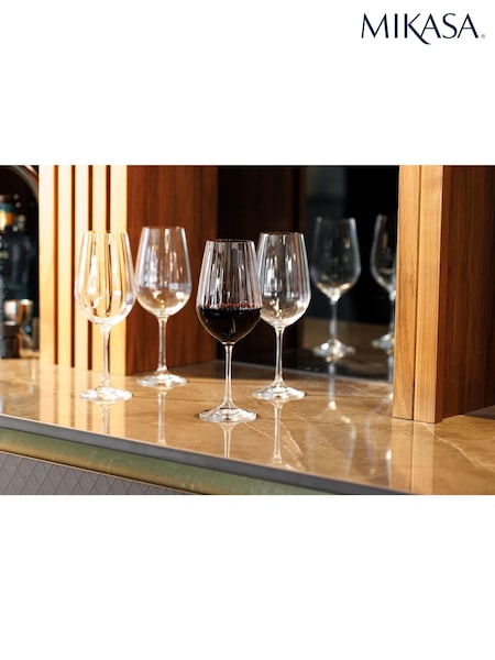 Mikasa Set of 4 Clear Treviso Crystal Red Wine Ribbed Glass (863543) | £40