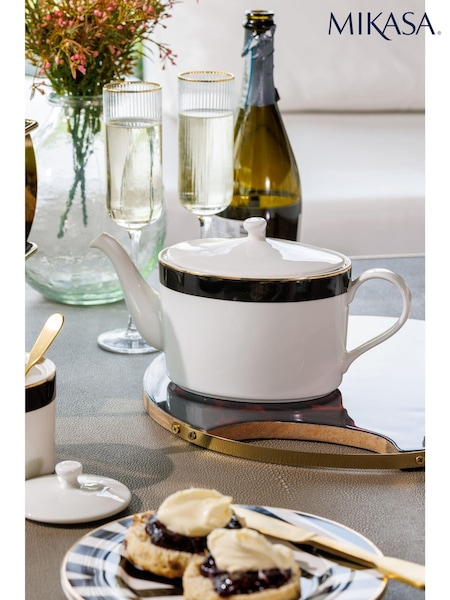 Mikasa White Luxe Deco China Teapot with Gold Trim 4 Cup (863737) | £40