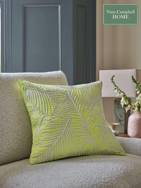 Nina Campbell Green Tree Fern Corded Leaves Cushion (864014) | £38