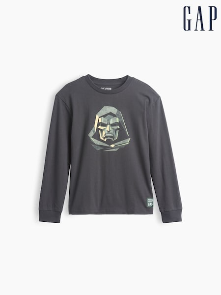 Charcoal Dr Doom - Gap Marvel Relaxed Graphic Long Sleeve T-shirt (4-13yrs)