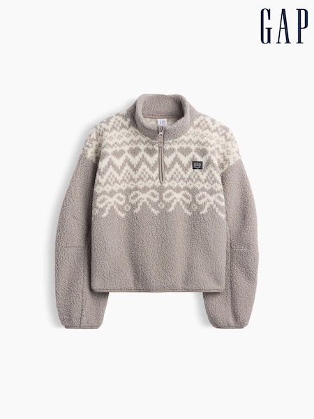 Brown Fair Isle - Gap Sherpa Quarter-zip Sweatshirt (4-13yrs)