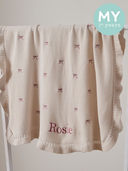 Natural - My 1st Years Personalised Bow Frill Blanket