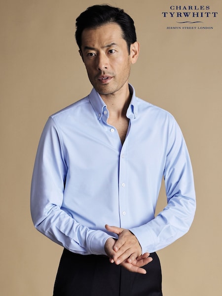 Charles Tyrwhitt Blue Four Way Stretch Button Down Jersey Shirt (865175) | £75