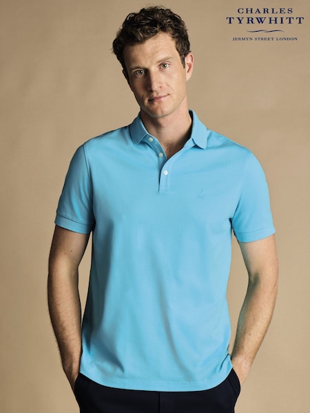 Charles Tyrwhitt Light Blue Solid Short Sleeve Cotton Tyrwhitt Pique Polo Shirt (865212) | £55