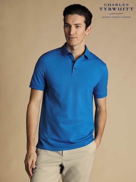 Charles Tyrwhitt Blue Solid Short Sleeve Cotton Tyrwhitt Pique Polo Shirt (865257) | £55