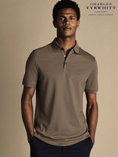 Charles Tyrwhitt Brown Solid Short Sleeve Cotton Tyrwhitt Pique Polo Shirt (865291) | £55