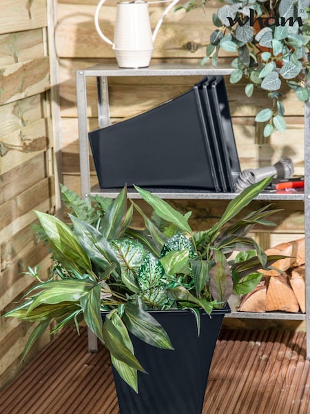 Wham Set of 4 Black Garden Metallica 28cm Square Plastic Planters (865489) | £16