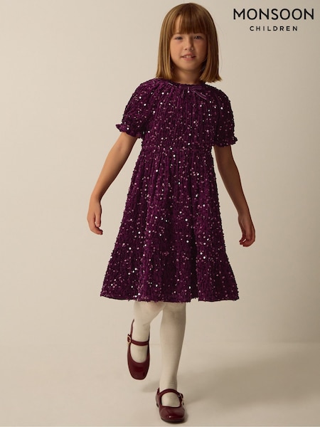 Purple - Monsoon Fenella Sequin Velvet Party Dress