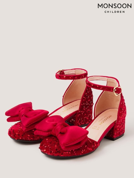 Red - Monsoon Bow Sequin Velvet Two-part Heels