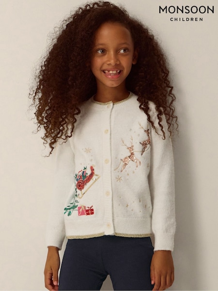 Cream - Monsoon Sequin Christmas Scene Cardigan
